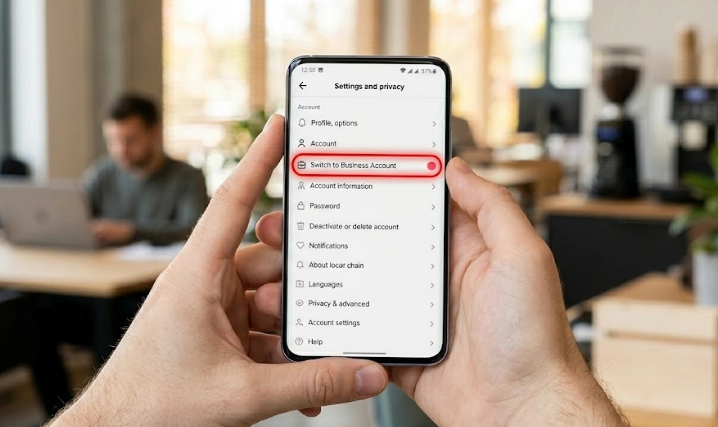 how to tiktok marketing – 4 step TikTok Settings and privacy screen showing Account section with options: Profile, Switch to Business Account, Account information, Password, Deactivate or delete account, Notifications, Languages, Privacy & advanced, and Help.