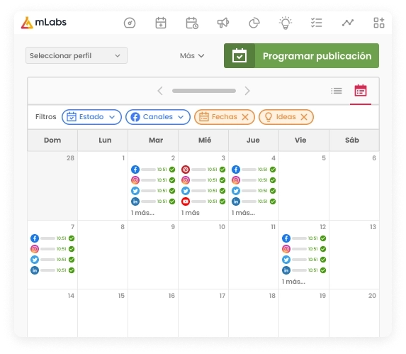 programar publicacion mLabs: calendario visual de contenido